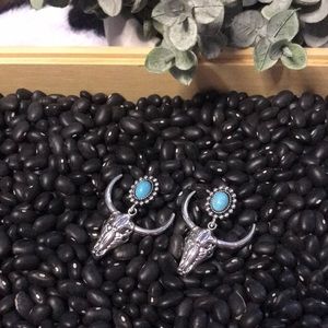 Long Horn Skull Studded Earrings